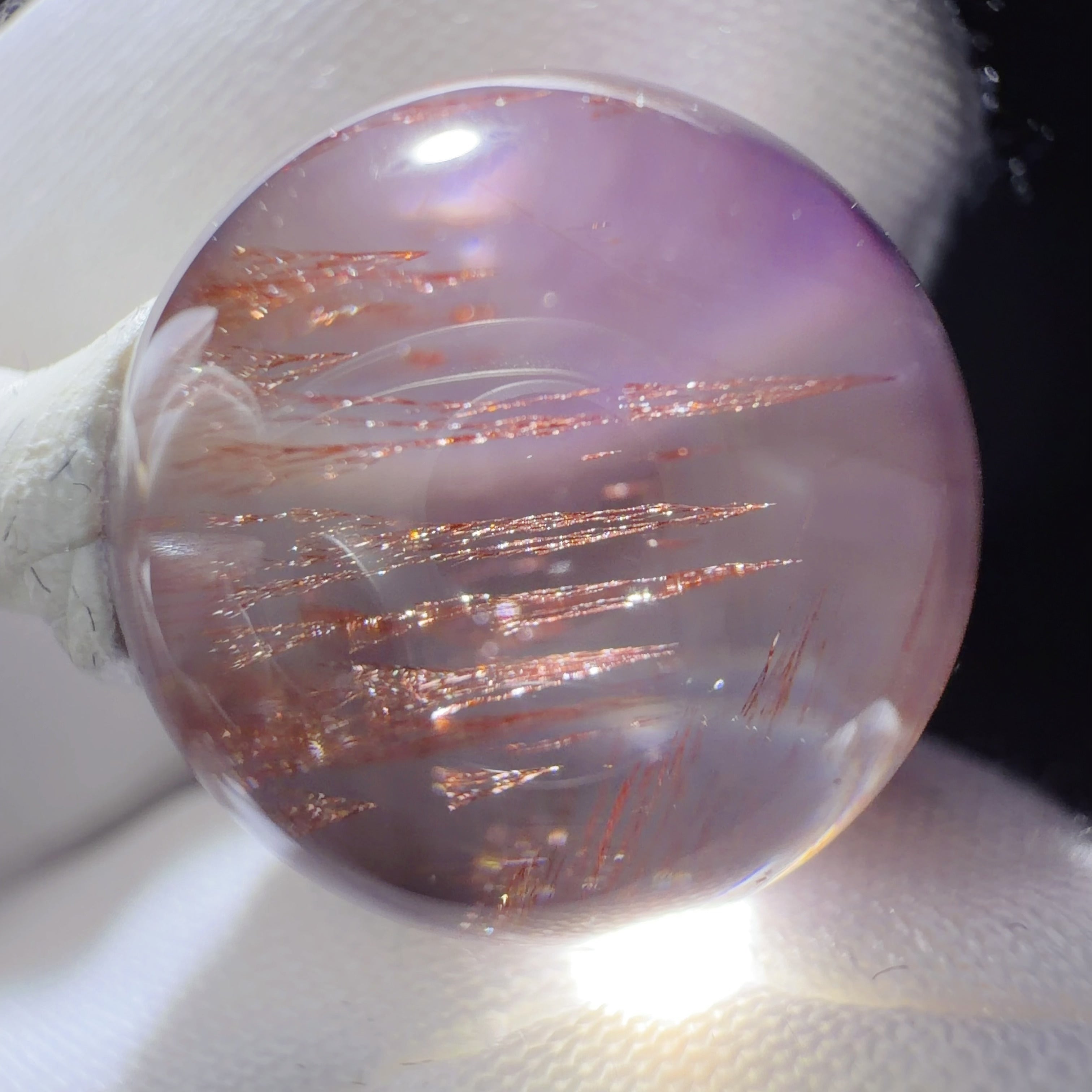 Quartz Bead with Purple Needle-like Inclusions
