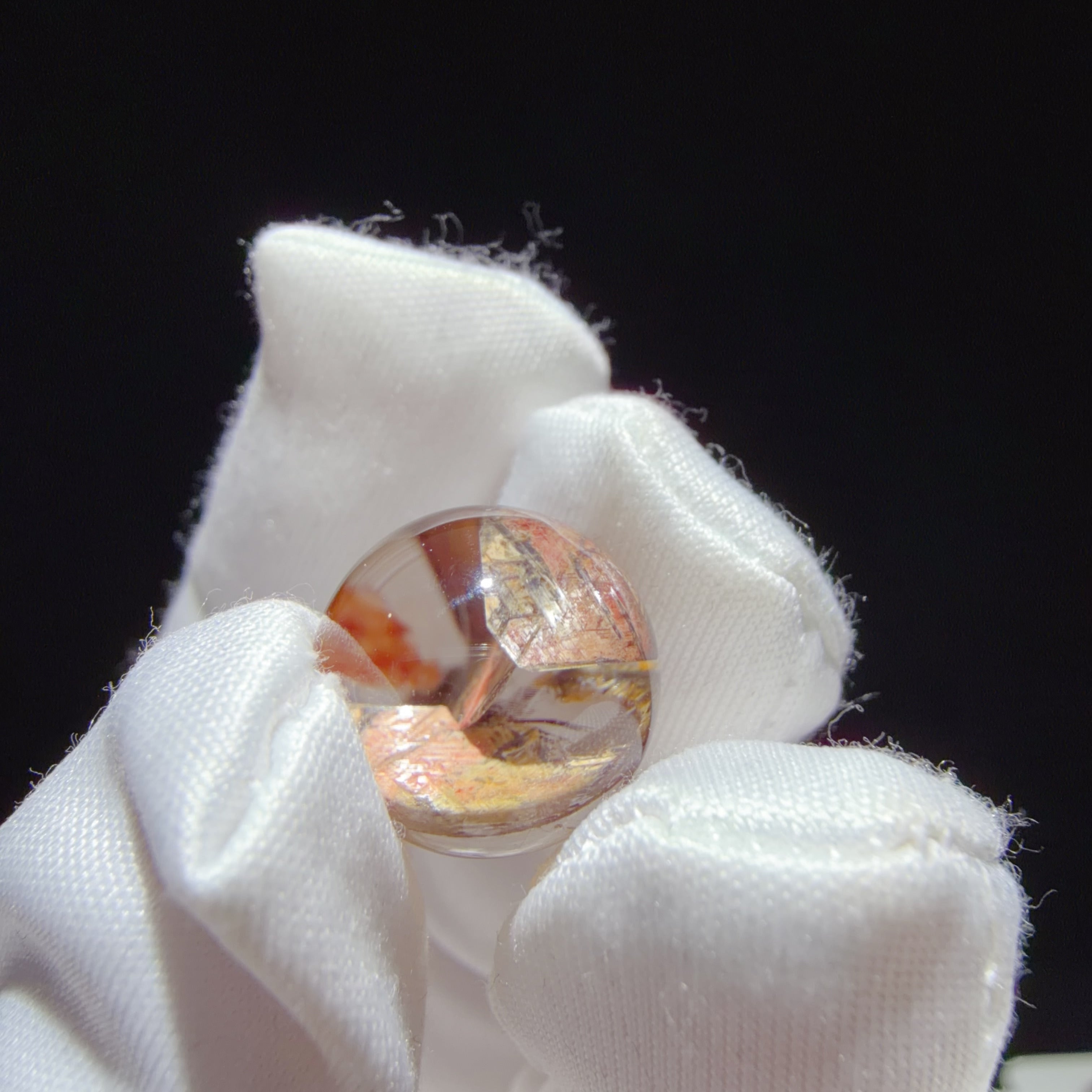 Quartz Bead with Pink and Golden Star-like Inclusions