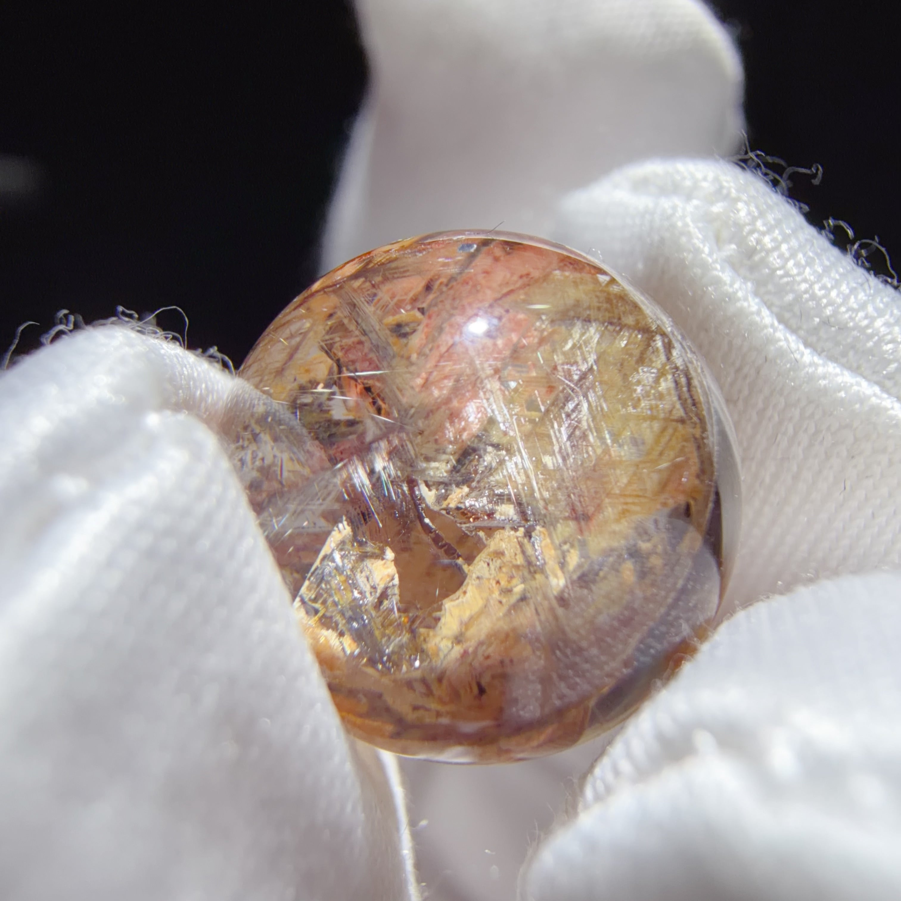 Quartz Bead with Pink and Golden Star-like Inclusions