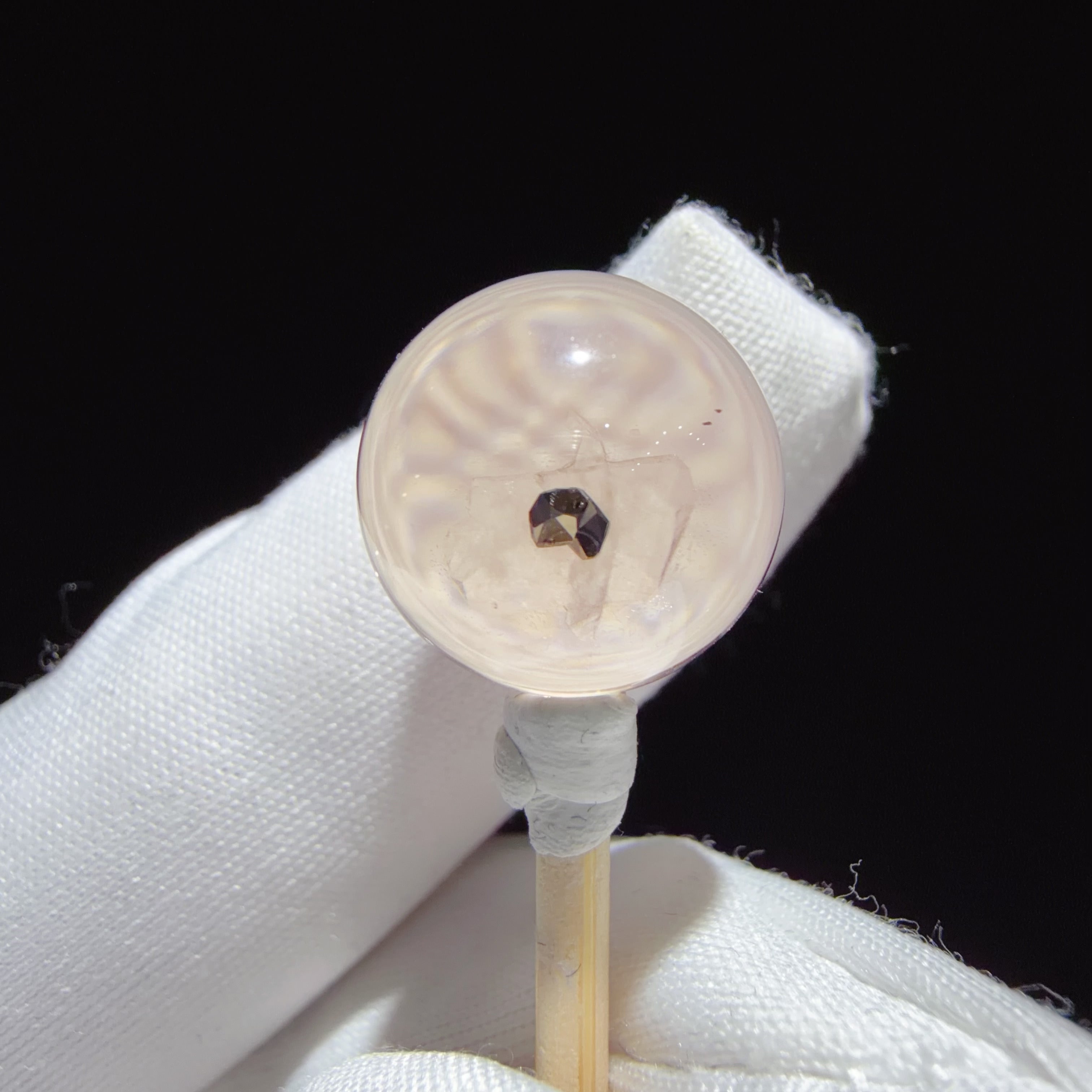 Quartz Cabochon with Calcite and Pyrite Inclusions