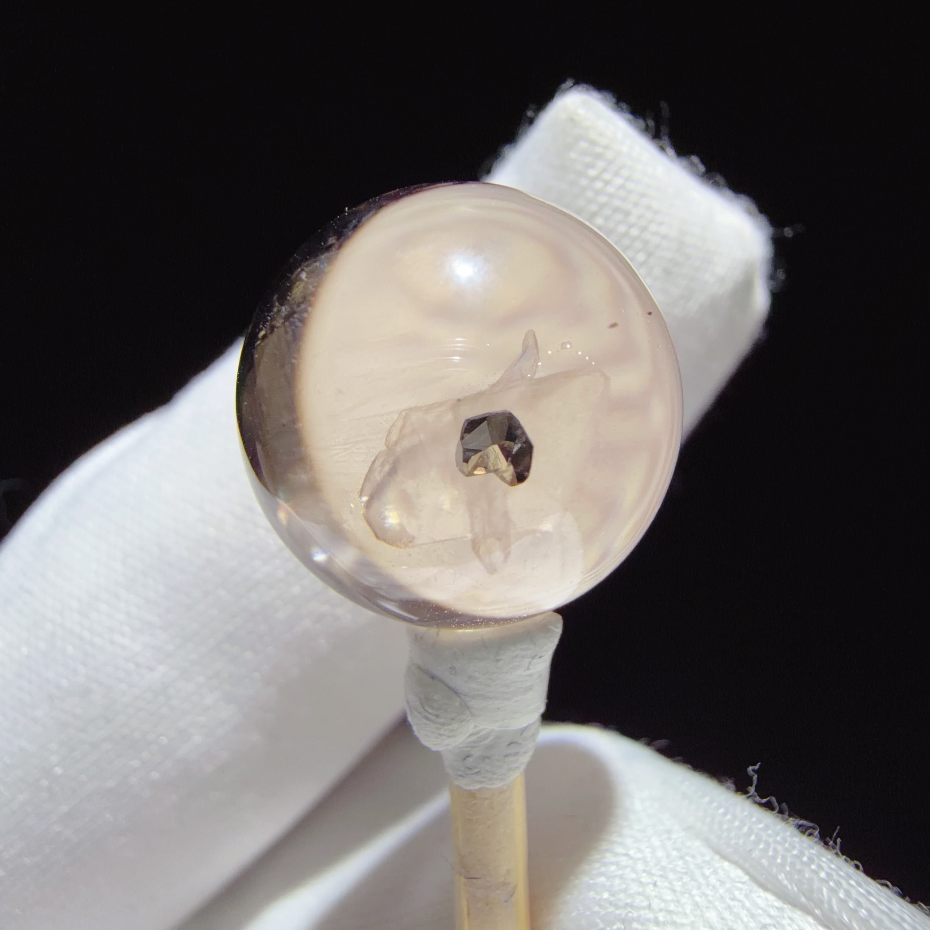 Quartz Cabochon with Calcite and Pyrite Inclusions