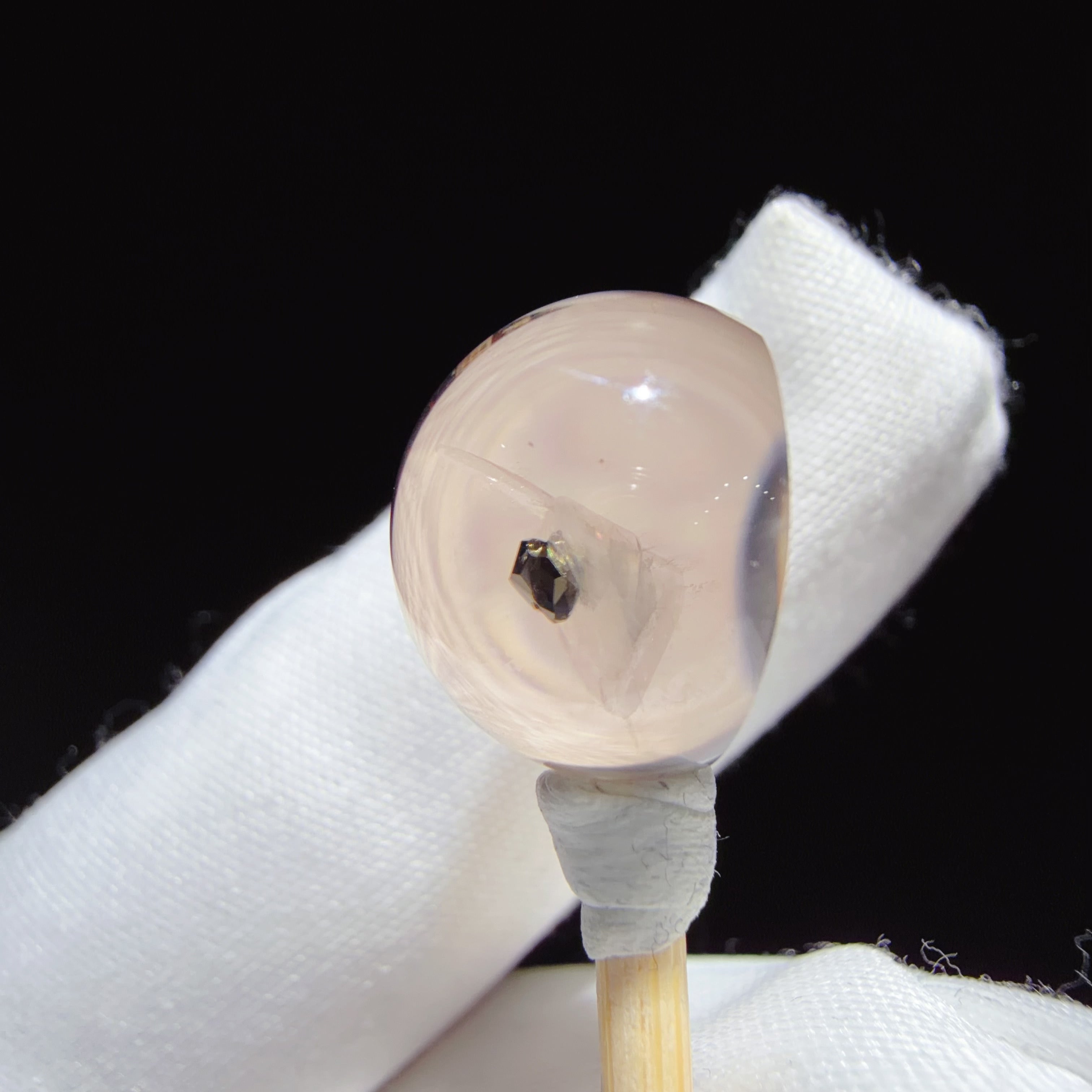 Quartz Cabochon with Calcite and Pyrite Inclusions