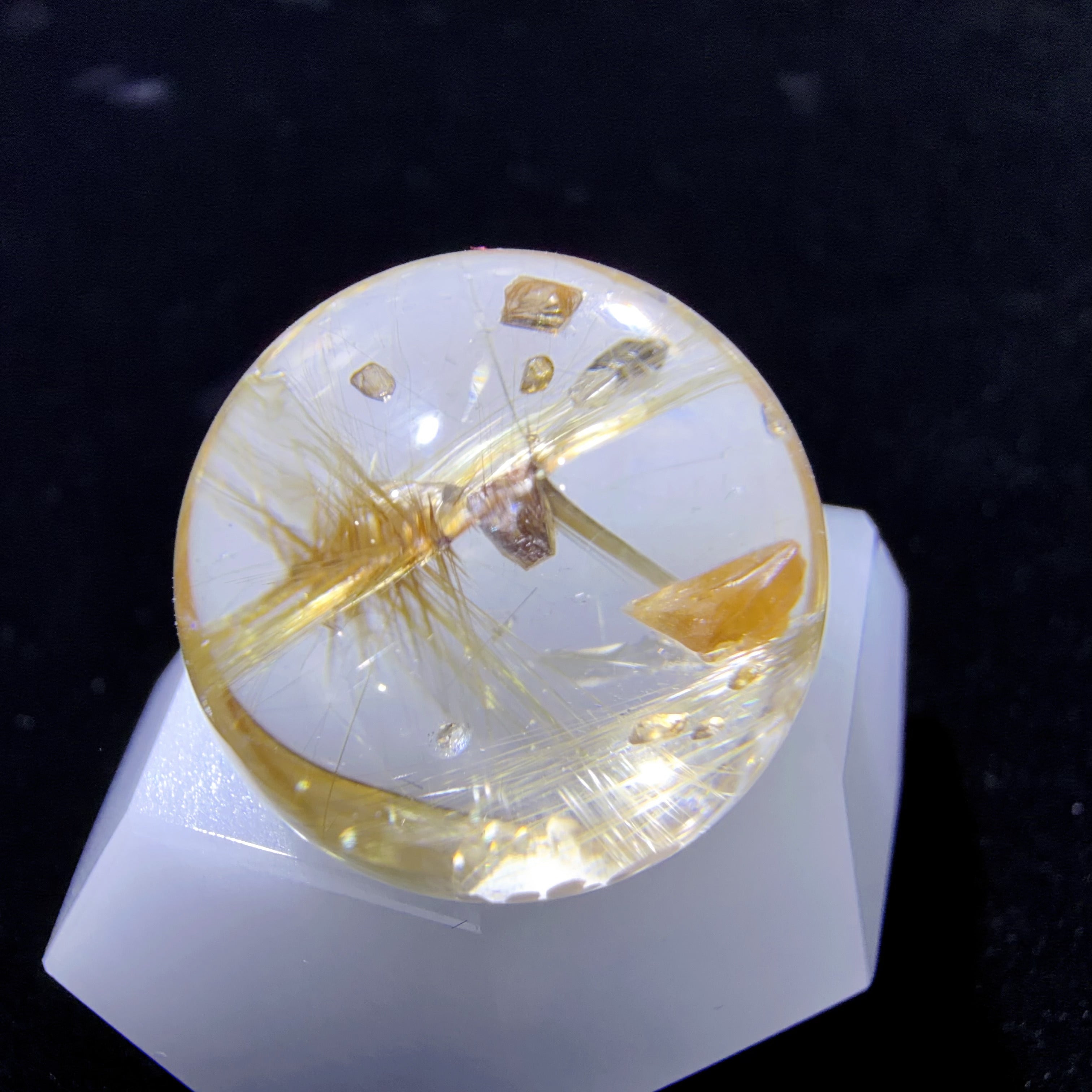 Quartz Cabochon with Cross-shaped Golden Inclusions and Anatase
