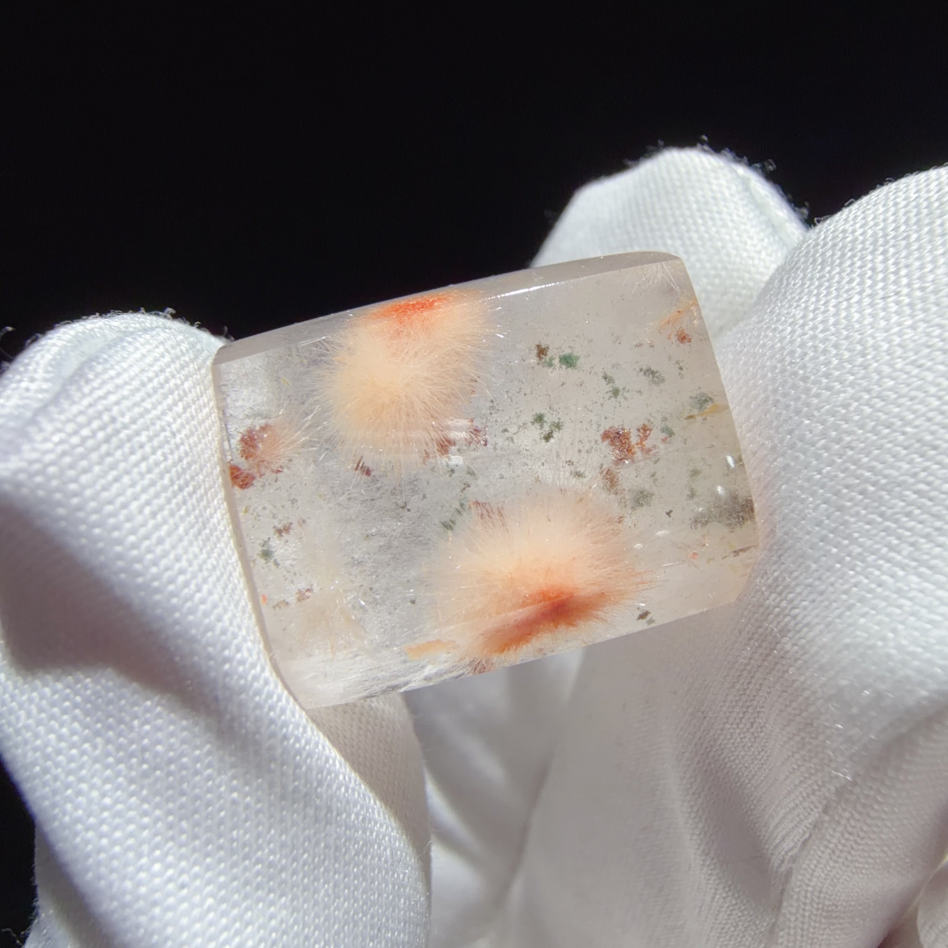 Quartz Point Section with Orange Flower-like Inclusions