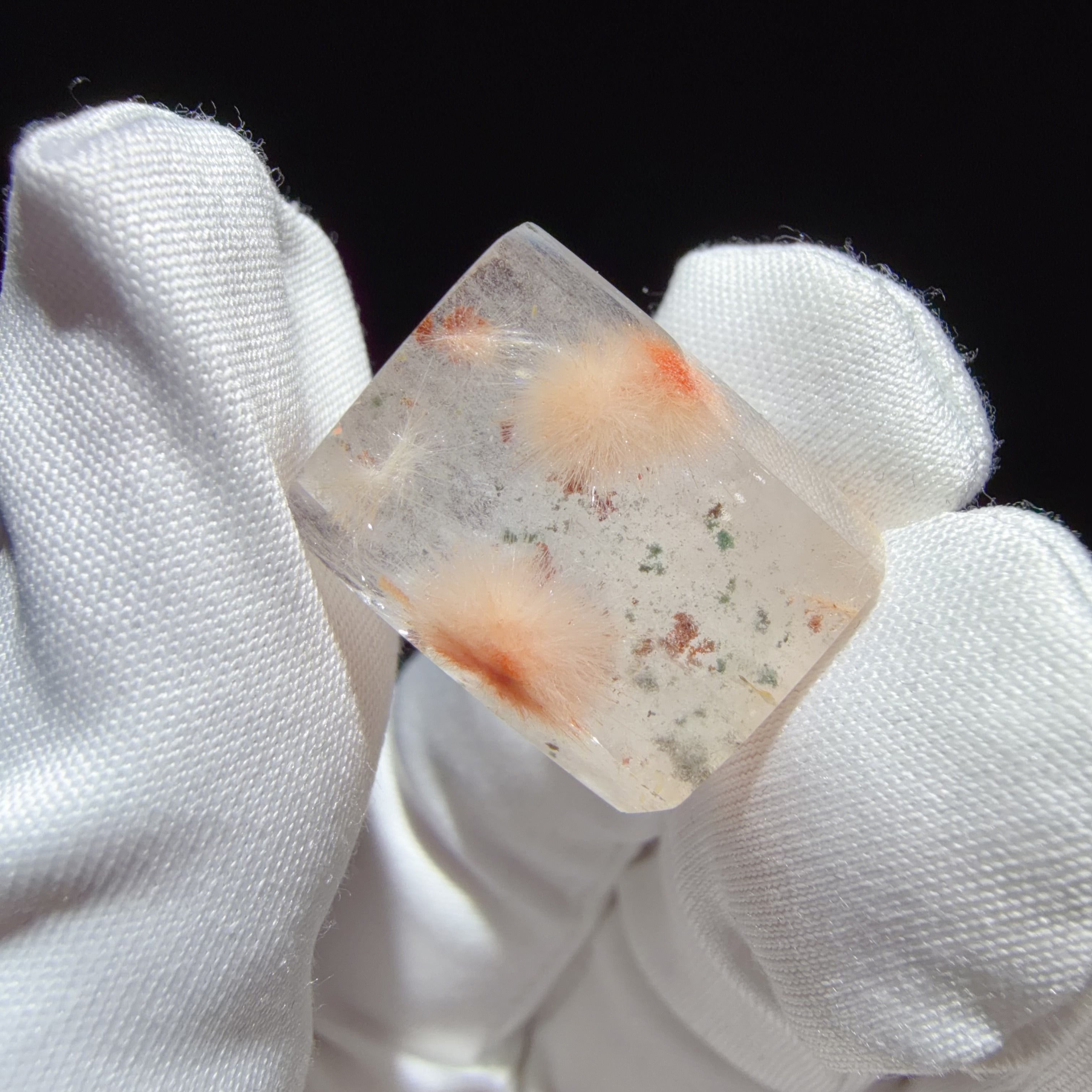 Quartz Point Section with Orange Flower-like Inclusions