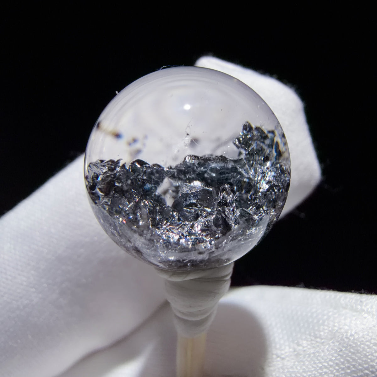 Quartz Bead with Black and Silver Sparkling Inclusions 14.8 mm