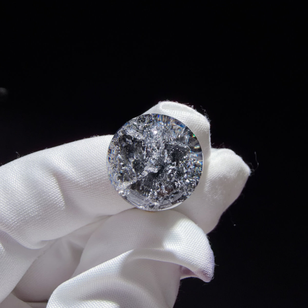 Quartz Bead with Black and Silver Sparkling Inclusions 14.8 mm