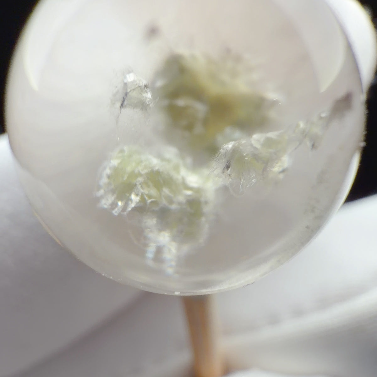 Quartz Bead with Pale Yellow Mica and Fibrous Inclusions 15.5 mm