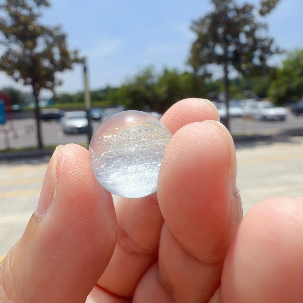 Quartz Bead with Blue Fibrous Inclusions 16.4 mm
