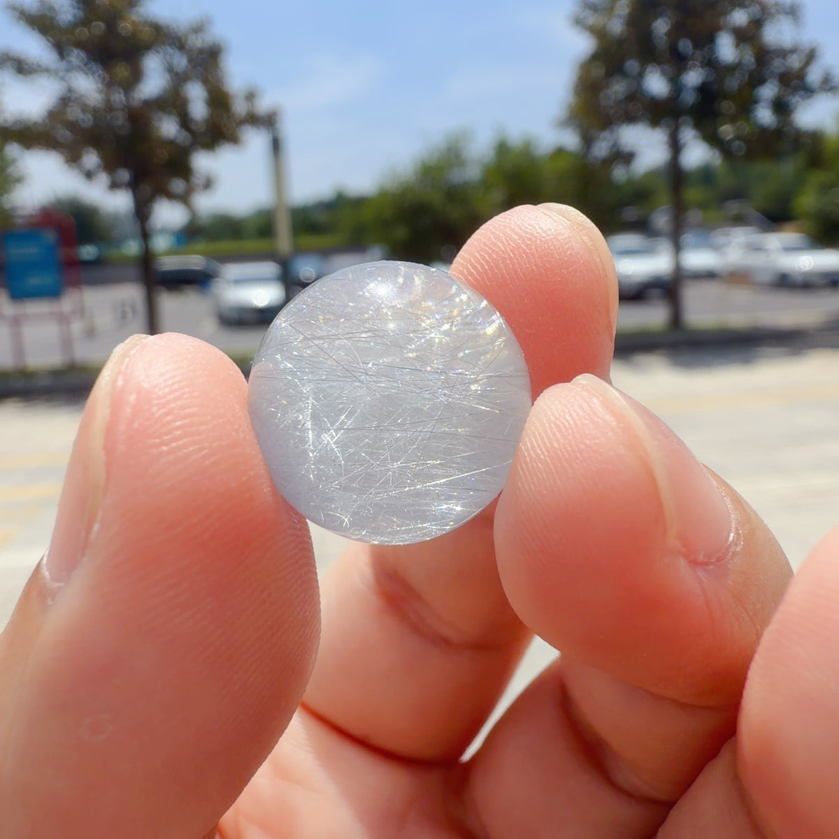 Quartz Bead with Blue Fibrous Inclusions 16.4 mm