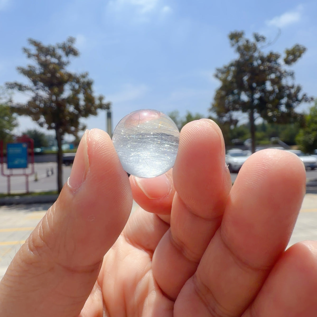 Quartz Bead with Blue Fibrous Inclusions 16.4 mm