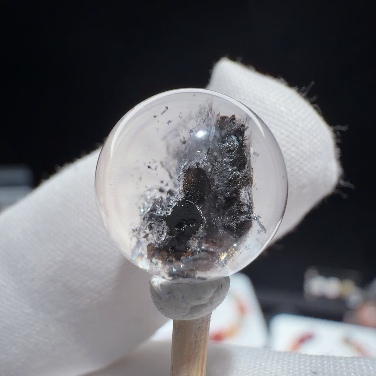 Quartz Bead with Black Reflective Mineral Inclusions 11.9 mm