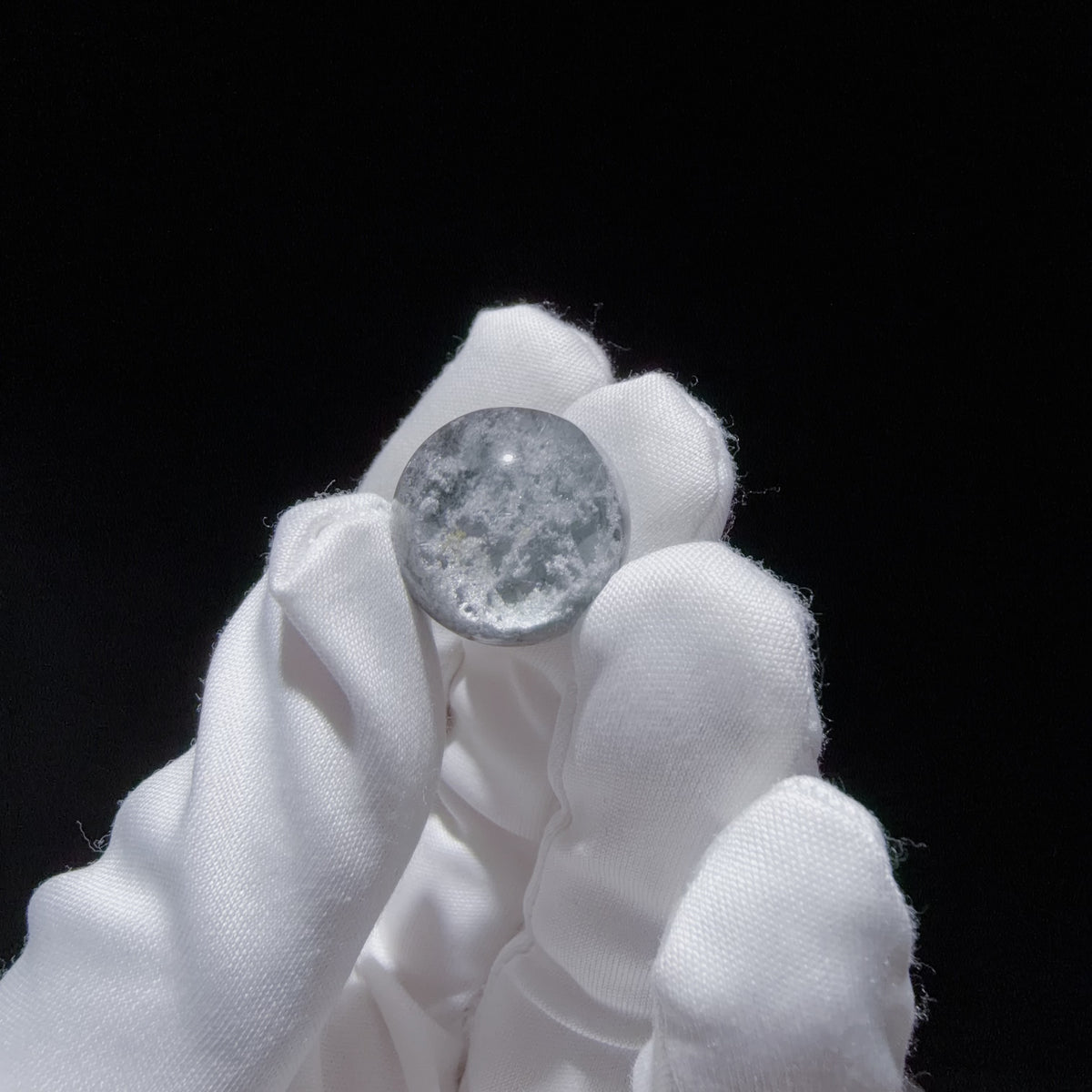 Quartz Bead with Needle-like Inclusions and Bowl-shaped Phantom Growth 17.6 mm