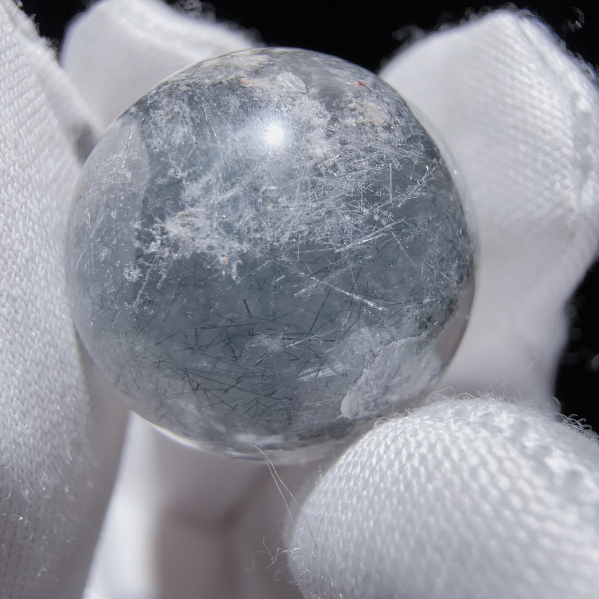 Quartz Bead with Needle-like Inclusions and Bowl-shaped Phantom Growth 17.6 mm