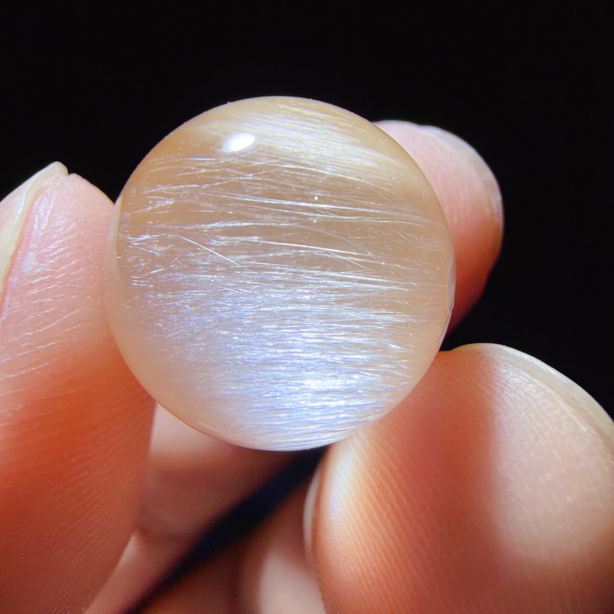 Quartz Bead with Pink Fibrous Inclusions and Bowl-shaped Phantom Growth 14.9 mm
