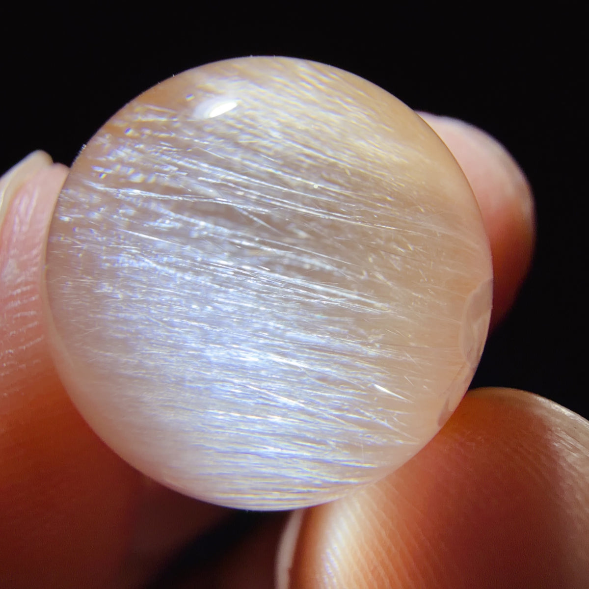 Quartz Bead with Pink Fibrous Inclusions and Bowl-shaped Phantom Growth 14.9 mm