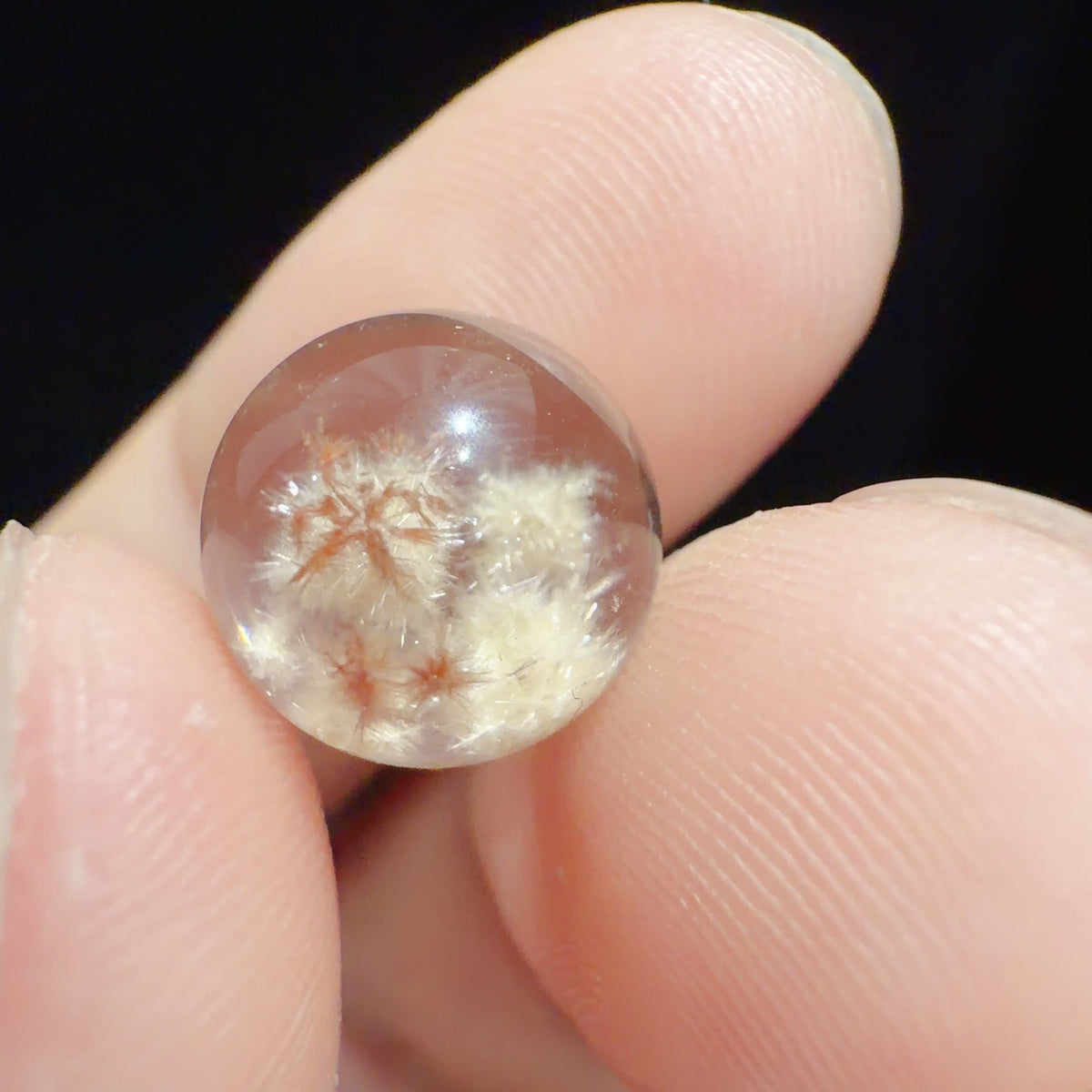 Quartz Bead with Pale Golden Fibrous Inclusions 10.9 mm