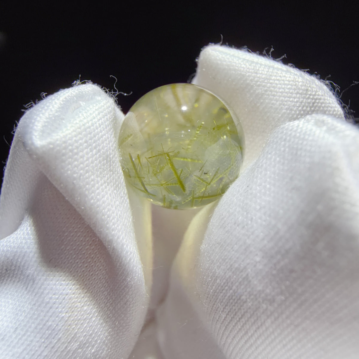 Quartz Bead with Epidote and Fibrous Inclusions 12 mm