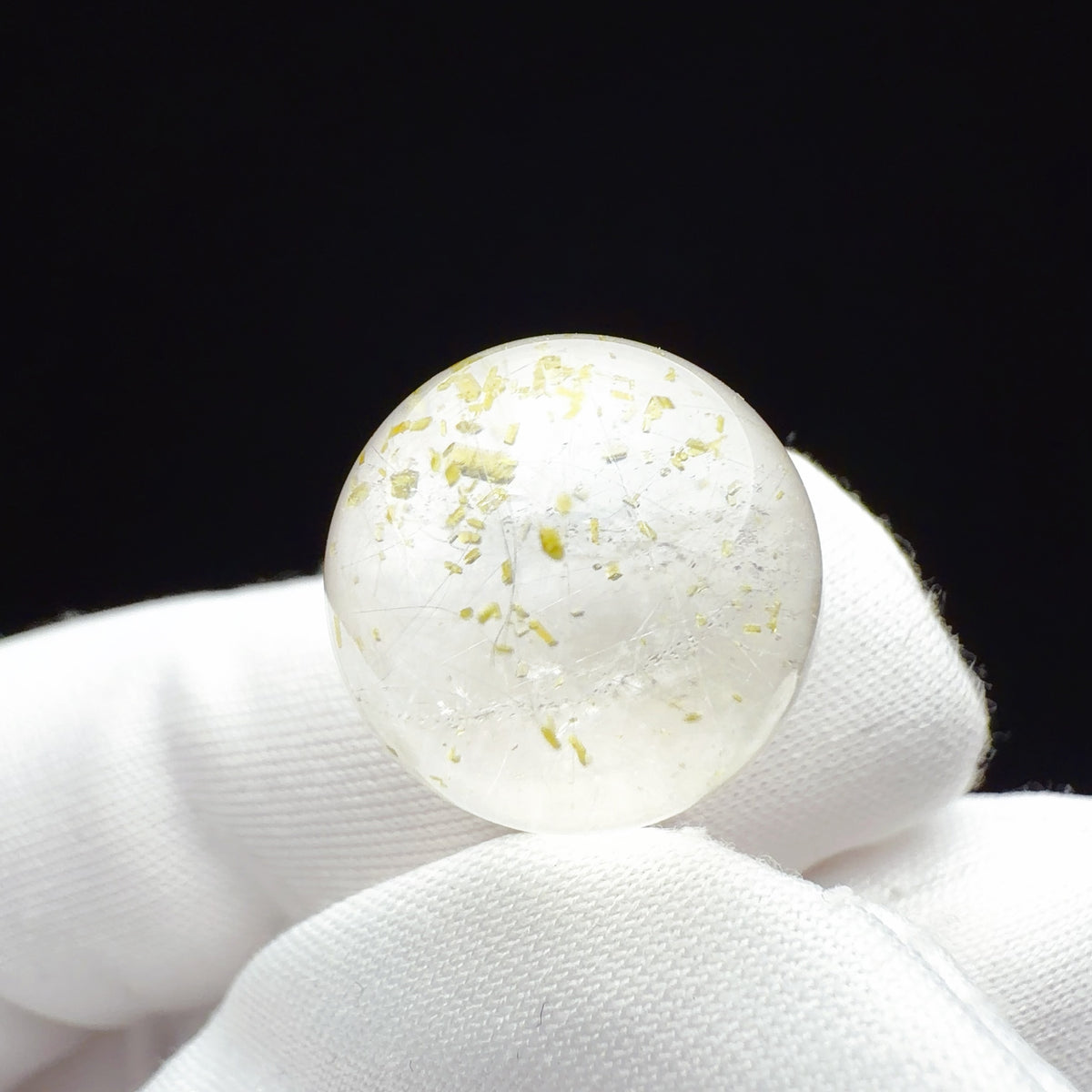 Quartz Bead with Epidote and White Fibrous Inclusions 13.6 mm