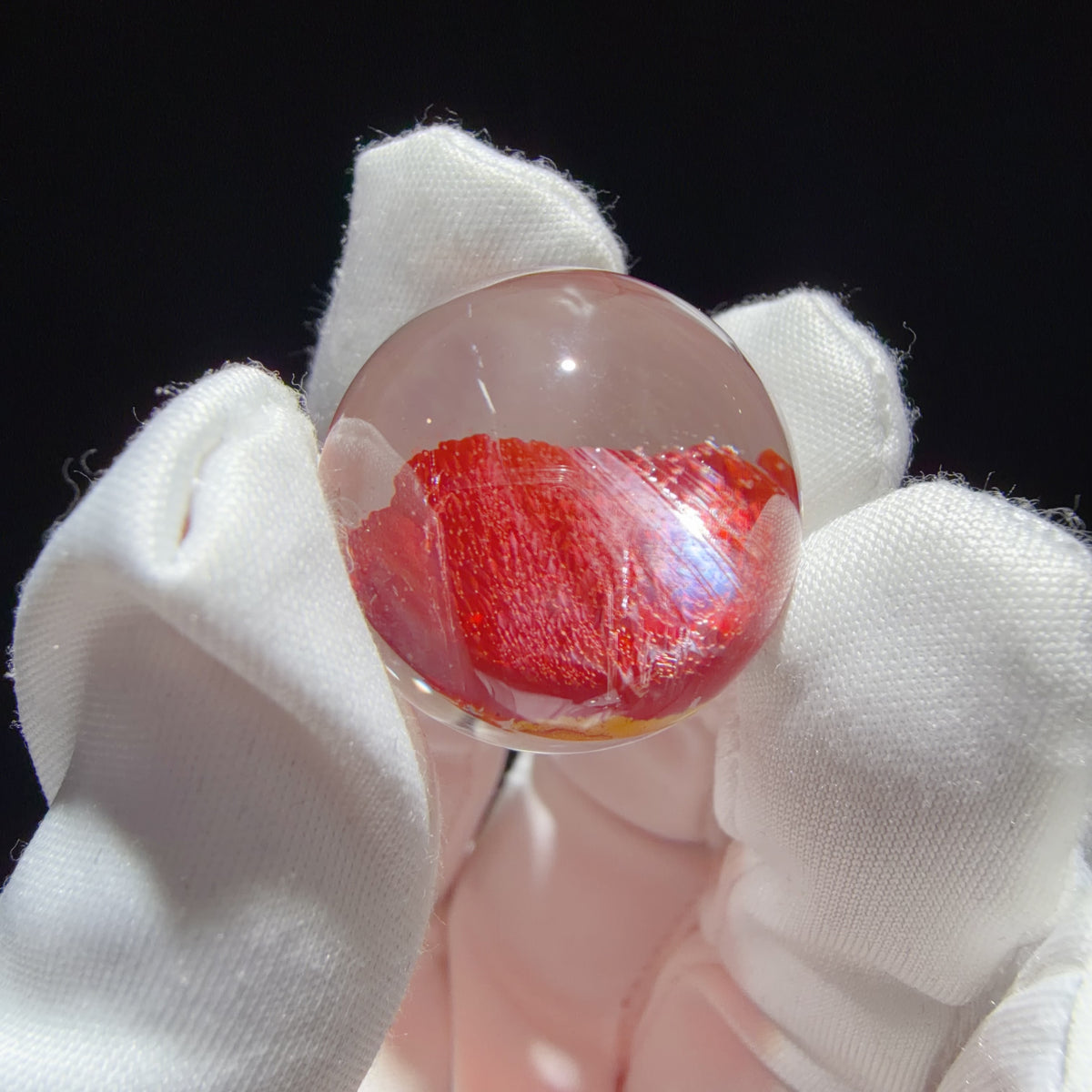 Quartz Bead with Red Iron Oxide Film Inclusions 22.4 mm