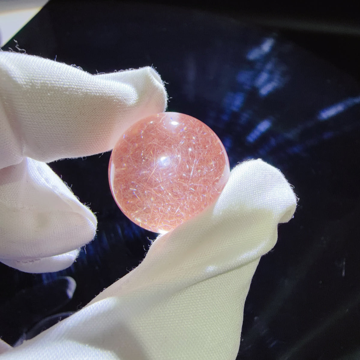 Quartz Bead with Pink Fibrous Inclusions 23.3 mm
