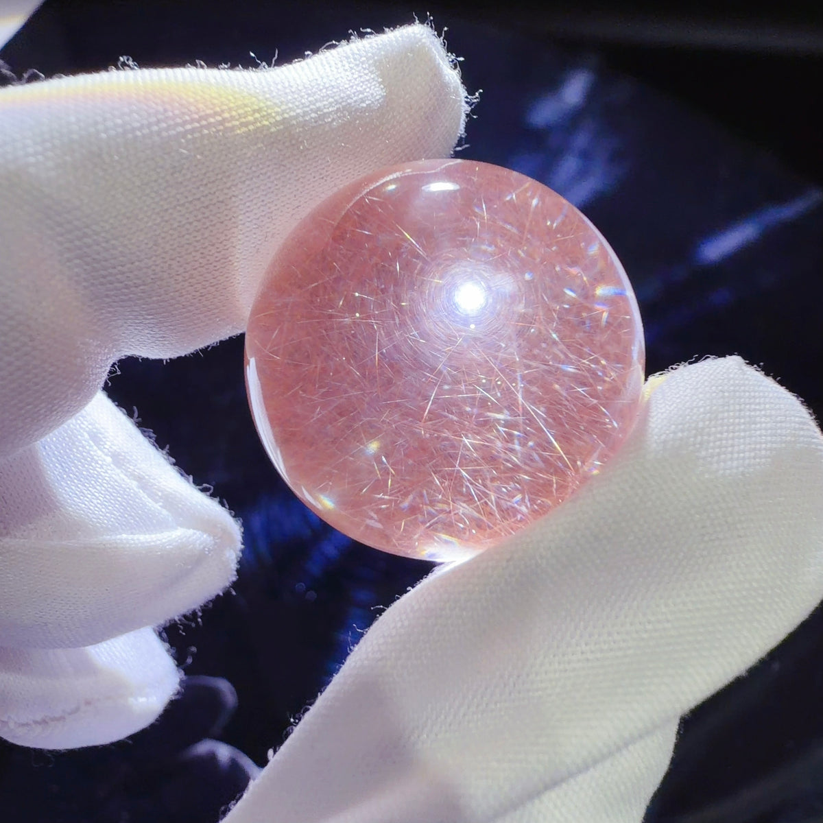 Quartz Bead with Pink Fibrous Inclusions 23.3 mm