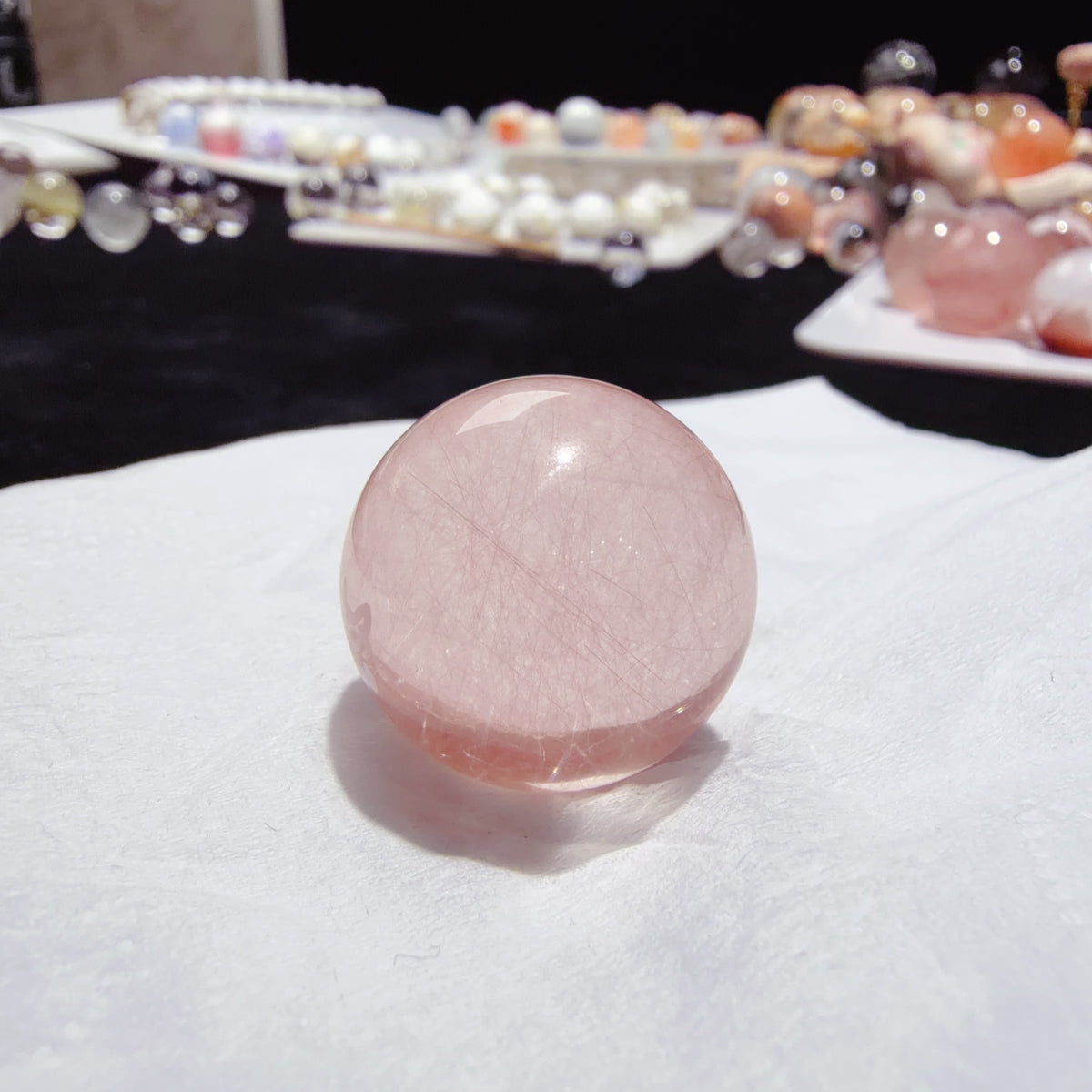 Quartz Bead with Pink Fibrous Inclusions 23.3 mm