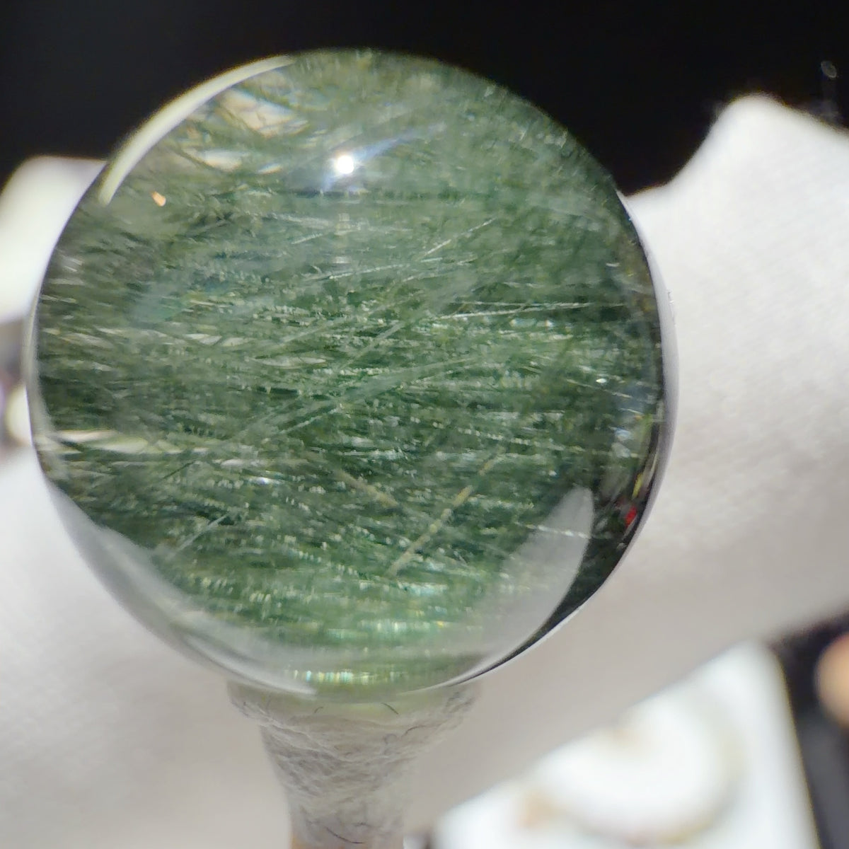 Quartz Bead with Dark Green Fibrous and Titanite Inclusions 11.7 mm