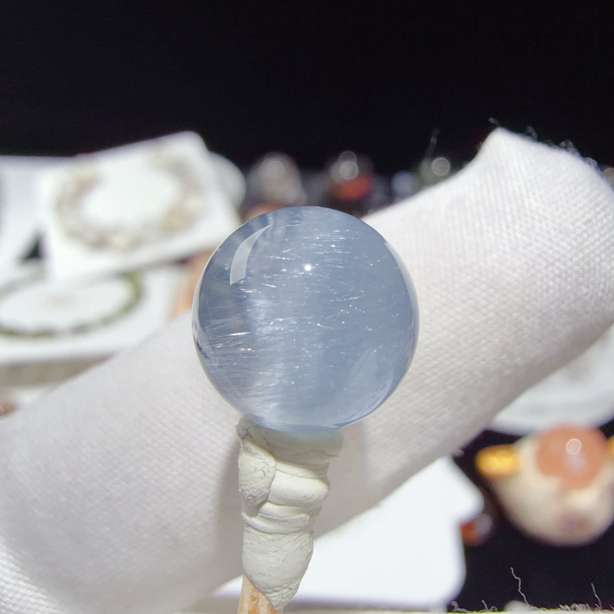 Quartz Bead with Fibrous Inclusions 11 mm